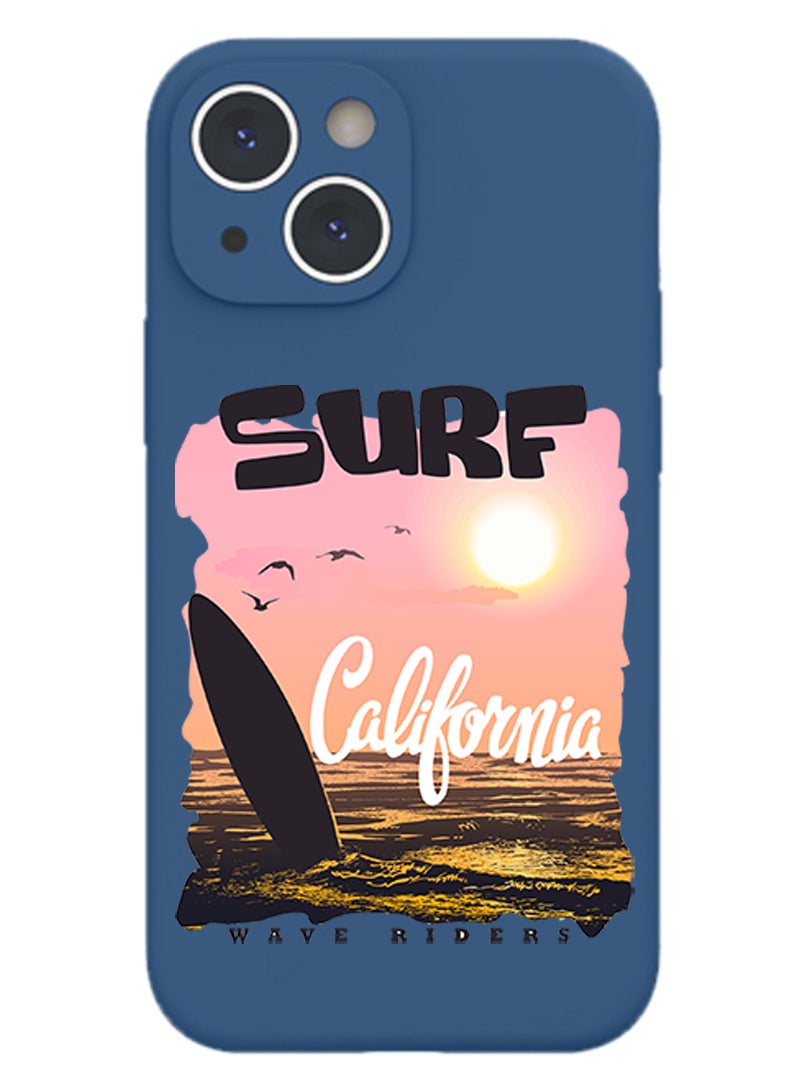 Theodor Protective Slim Fit Case Liquid Silicone Cover with Full Body Protection Anti-Scratch Shockproof Case For iPhone 15 Plus Blue  - Surf California white copy - Image 1