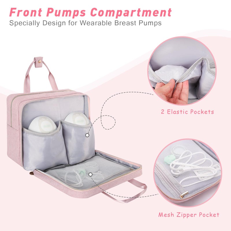 Jaffzora Wearable Breast Pump Bag with Cooler Compartment Compatible with Momcozy M5/S12 Pro, Elvie & Medela Pump in Style, Carrying Case with a Ice Pack & Waterproof Mat for Breast Pump and Accessories,Pink - Image 3