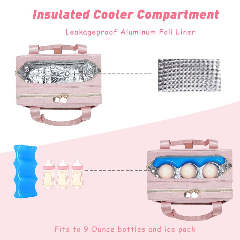 Jaffzora Wearable Breast Pump Bag with Cooler Compartment Compatible with Momcozy M5/S12 Pro, Elvie & Medela Pump in Style, Carrying Case with a Ice Pack & Waterproof Mat for Breast Pump and Accessories,Pink - Image 2