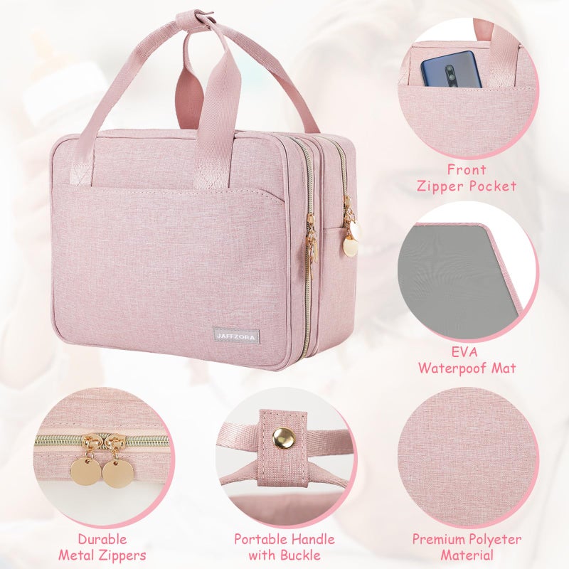 Jaffzora Wearable Breast Pump Bag with Cooler Compartment Compatible with Momcozy M5/S12 Pro, Elvie & Medela Pump in Style, Carrying Case with a Ice Pack & Waterproof Mat for Breast Pump and Accessories,Pink - Image 4