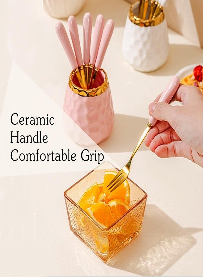 HENWAFX Dessert Fork set, Ceramic Jar with 8 Small Forks, Salad, Fruit, Party, Cake, Camping Cutlery set (Green ceramic jar+4 forks+4 spoons) - Image 5