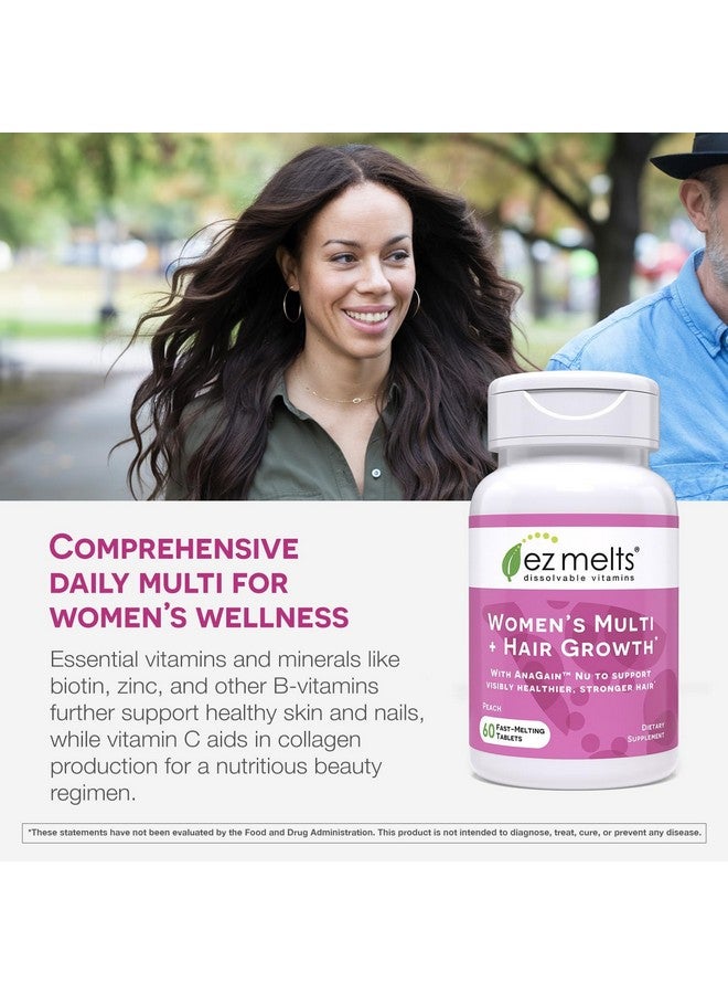 EZ Melts Dissolvable Women’s Multivitamin + Hair Growth with Biotin, Bamboo Extract & Clinically Studied AnaGain Nu, Supports Visibly Healthier, Stronger Hair, Sugar-Free Peach Flavor, 1-Month - Image 4