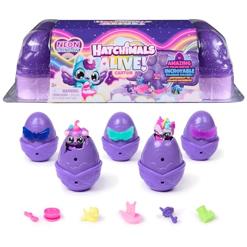Hatchimals Alive Neon Rainbow Egg Carton Toy with 5 Mini Figures in Color Reveal Eggs 11 Accessories Kids Toys for Girls Boys Ages 3 and up - Image 1