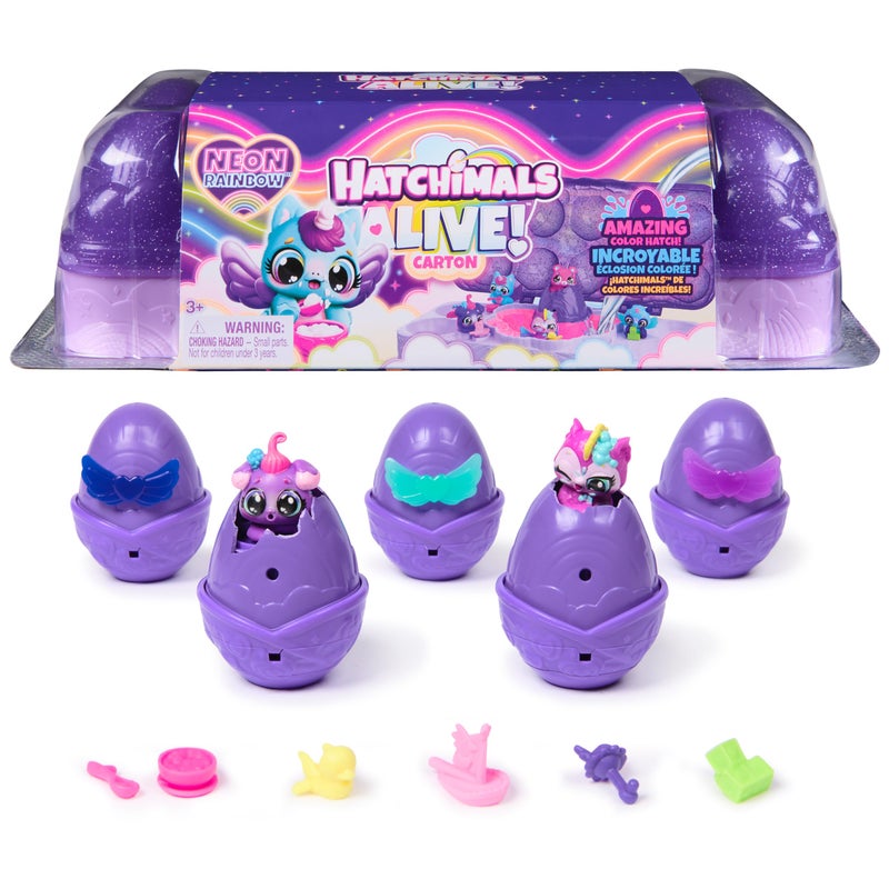 Hatchimals Alive Neon Rainbow Egg Carton Toy with 5 Mini Figures in Color Reveal Eggs 11 Accessories Kids Toys for Girls Boys Ages 3 and up - Image 2