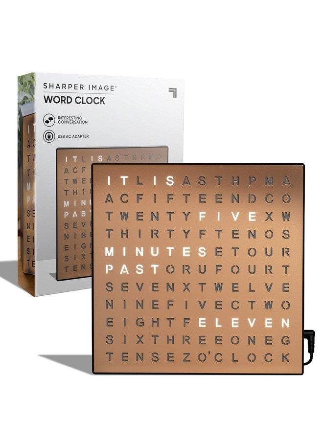 Sharper Image® LED Light-Up Word Clock, 7.75" Modern Design, Electronic Accent Wall or Desk Clock, USB Cord & Power Adapter, Unique Contemporary Home & Office Decor, Easy Setup, Housewarming Gift - Image 1
