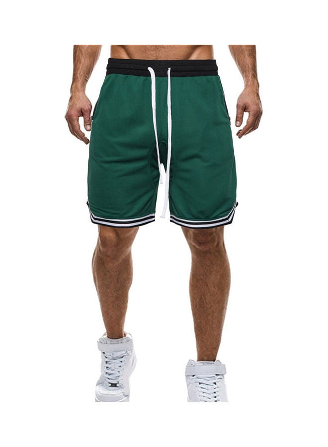 NIBEMINENT Plus Size Casual Men Striped Basketball Shorts Summer Drawstring Sports Pants Green  - Image 1