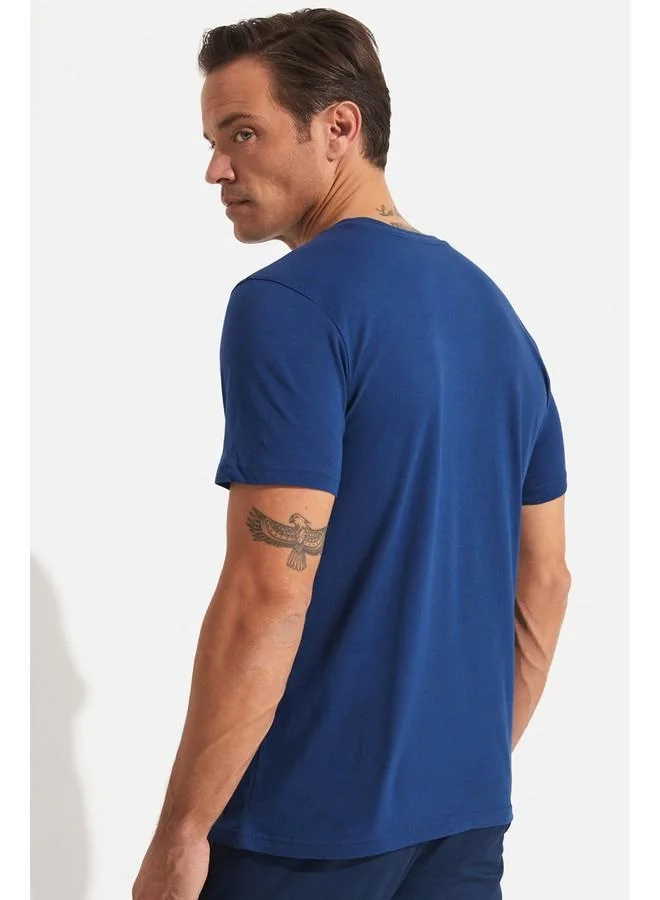 JUNE June Men Regular Fit Basic Short Sleeve Crew Neck Tshirt Indigo