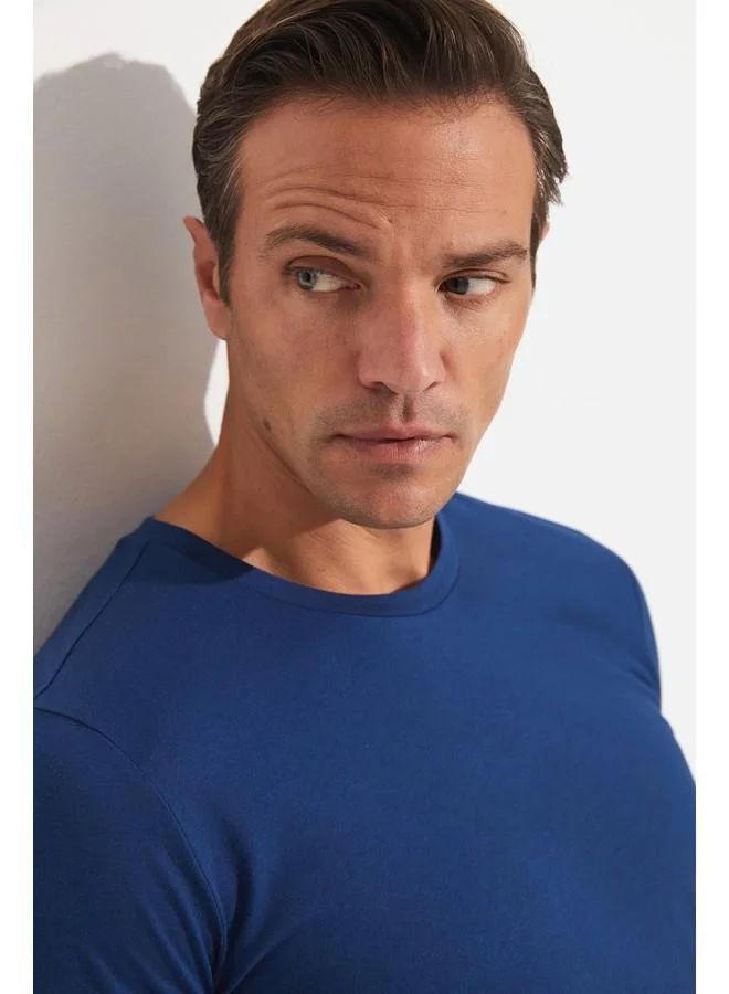 JUNE June Men Regular Fit Basic Short Sleeve Crew Neck Tshirt Indigo