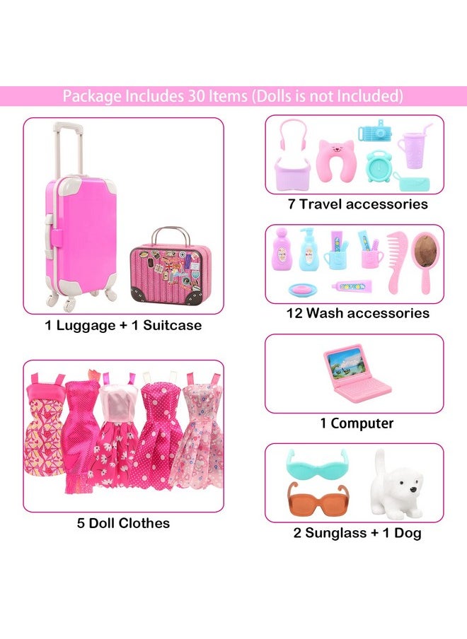 Barwa - 32 Pcs Doll Suitcase Luggage Travel Clothes And Accessories For 11.5 Inch Girl Doll Travel Carrier Storage, Including 1 Luggage 1 Suitcase 23 Travel Toiletries 5 Dresses 1 Puppy 1 Computer… - Image 1