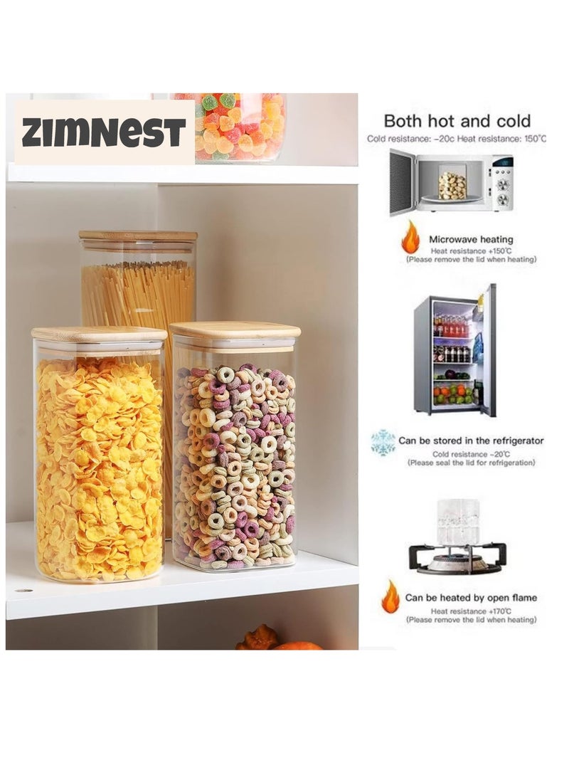 ZIMNEST - (1500ML/51OZ)2-Piece Set of Square Glass Storage Jars with Wooden Lids,  Airtight Food Containers, Preservation Jars & Storage Boxes for Pasta, Flour, Grains, Spices, Tea, Coffee Beans, & Other Kitchen Staples - Perfect for Long-Term Food Preservation & Organization - Image 1