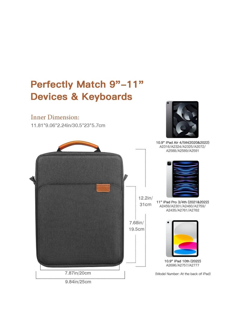 9-11 Tablet Sleeve Bag Case with Shoulder Strap for iPad 10.2 2021-2019, iPad 10th Generation 2022, iPad Air 5/4 10.9, iPad Pro 11 2022-2018, Galaxy Tab S9/S8/A8/A7 2023(Dark Grey) - Image 2