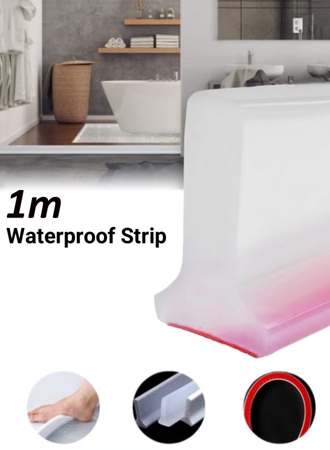 Aissiora Shower Threshold Water Dam Silicone Shower Water Self Adhesive Silicone Waterproof Barrier Bathroom and Kitchen Water Strip Dam Shower Guard for Bathroom Bathtub and Kitchen Countertop - Image 1