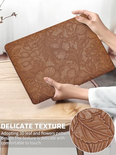 Seorsok Compatible with MacBook Pro 13 inch Case M2 2023202220212016 A2338 M1 A2251 A2289 A2159 A1989 A1708 A1706Leaves Flowers Leather Hard Shell Case Keyboard CoverDark Brown Blooming Floral - Image 3