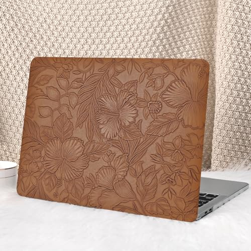 Seorsok Compatible with MacBook Pro 13 inch Case M2 2023202220212016 A2338 M1 A2251 A2289 A2159 A1989 A1708 A1706Leaves Flowers Leather Hard Shell Case Keyboard CoverDark Brown Blooming Floral - Image 1