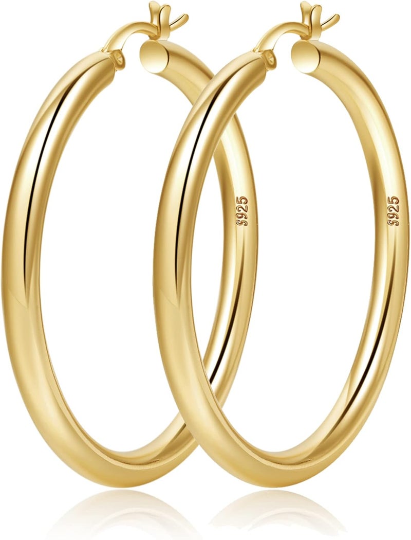 OOOPEL 4mm Thick Gold Chunky Hoop Earrings with Sterling Silver Posts for Women - Image 1