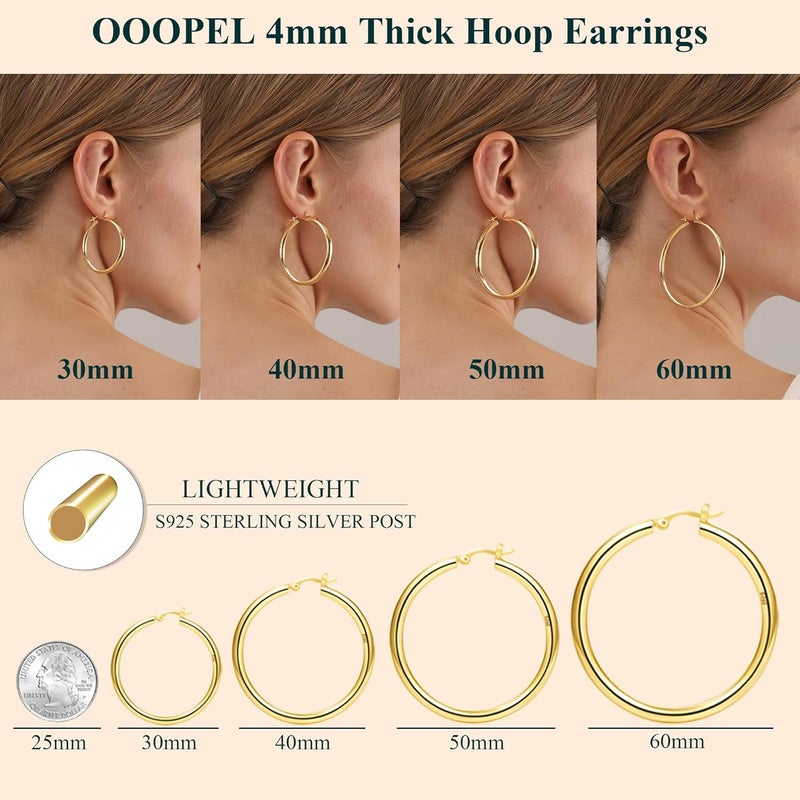 OOOPEL 4mm Thick Gold Chunky Hoop Earrings with Sterling Silver Posts for Women - Image 3