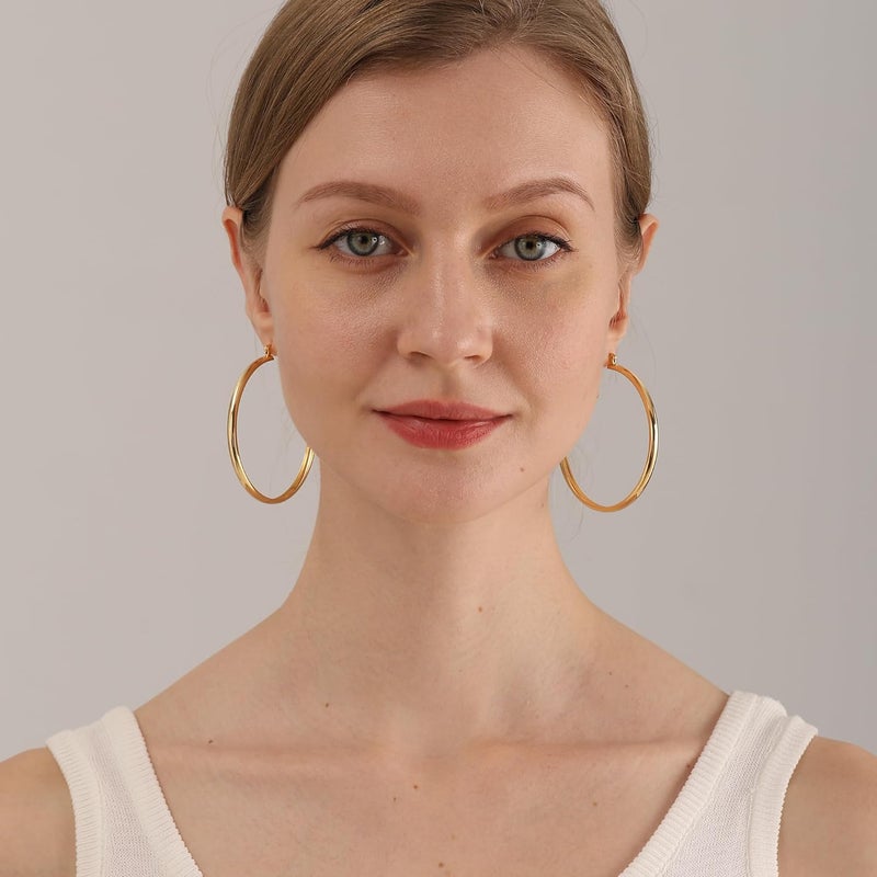 OOOPEL 4mm Thick Gold Chunky Hoop Earrings with Sterling Silver Posts for Women - Image 4