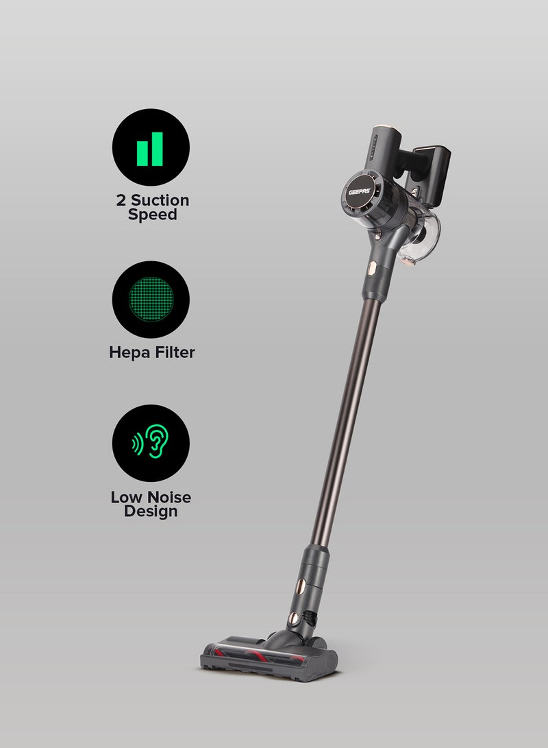 GEEPAS Rechargeable Cordless Handheld Stick Vacuum Cleaner with Powerful Suction 30mins Runtime High Efficiency Filtration system 160 W GVC19030 Black/Grey - Image 1