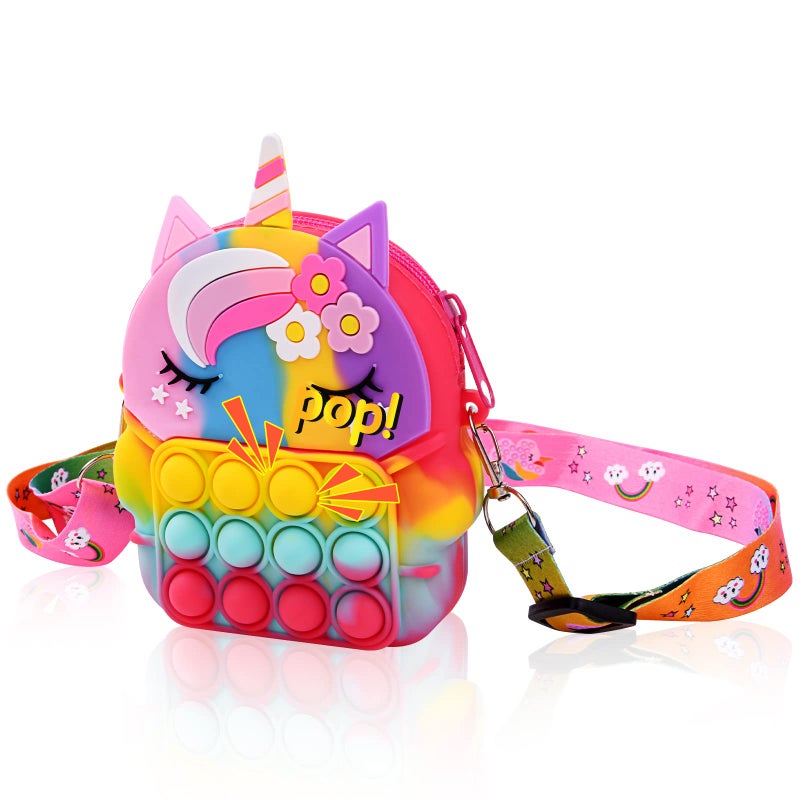 Ainiv Ainiv Crossbody Pop it Bag, 2 in 1 unicorn Fidget Shoulder Bag for Girls, Silicone Push Bubble Small Purse with Adjustable Strap Length, Relief Stress for Adult Kids (Colorful) - Image 2