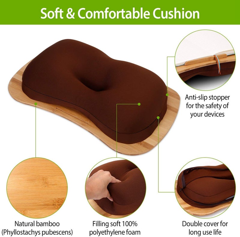 Snazzy Bamboo Wood Bamboo Lap Desk Pillow Cushioned Laptop Tray Fit Up To 17 Inch Laptop With Tablet Holder And Dual Cushion Foam For Home, Office (Beige) - Image 3