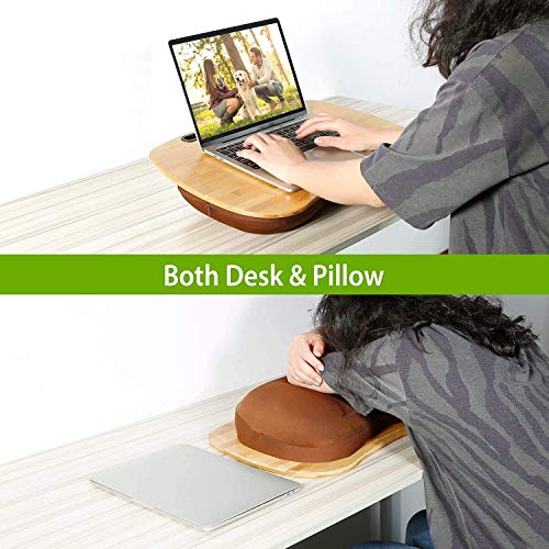 Snazzy Bamboo Wood Bamboo Lap Desk Pillow Cushioned Laptop Tray Fit Up To 17 Inch Laptop With Tablet Holder And Dual Cushion Foam For Home, Office (Beige) - Image 2