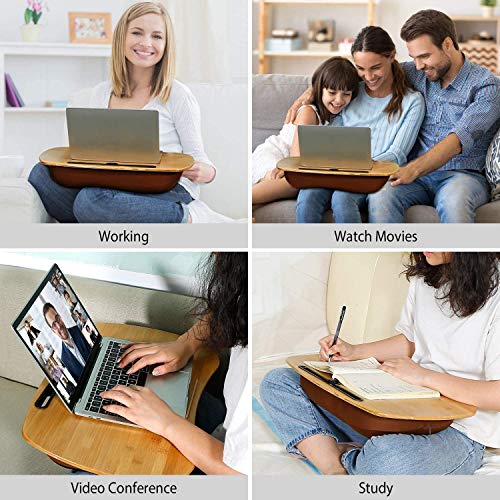 Snazzy Bamboo Wood Bamboo Lap Desk Pillow Cushioned Laptop Tray Fit Up To 17 Inch Laptop With Tablet Holder And Dual Cushion Foam For Home, Office (Beige) - Image 4