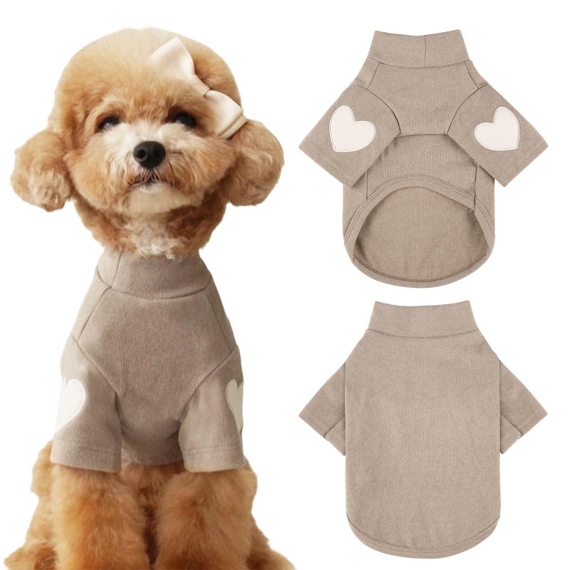 Yaopelky Dog Sweatshirt for Small Medium Dogs Warm Pet T Shirt Dog Clothes with Heart Print Cat Puppy Outfit Doggie Sweatshirts for Teddy,Chihuahua Schnauzer (Coffee, X-Large) - Image 3