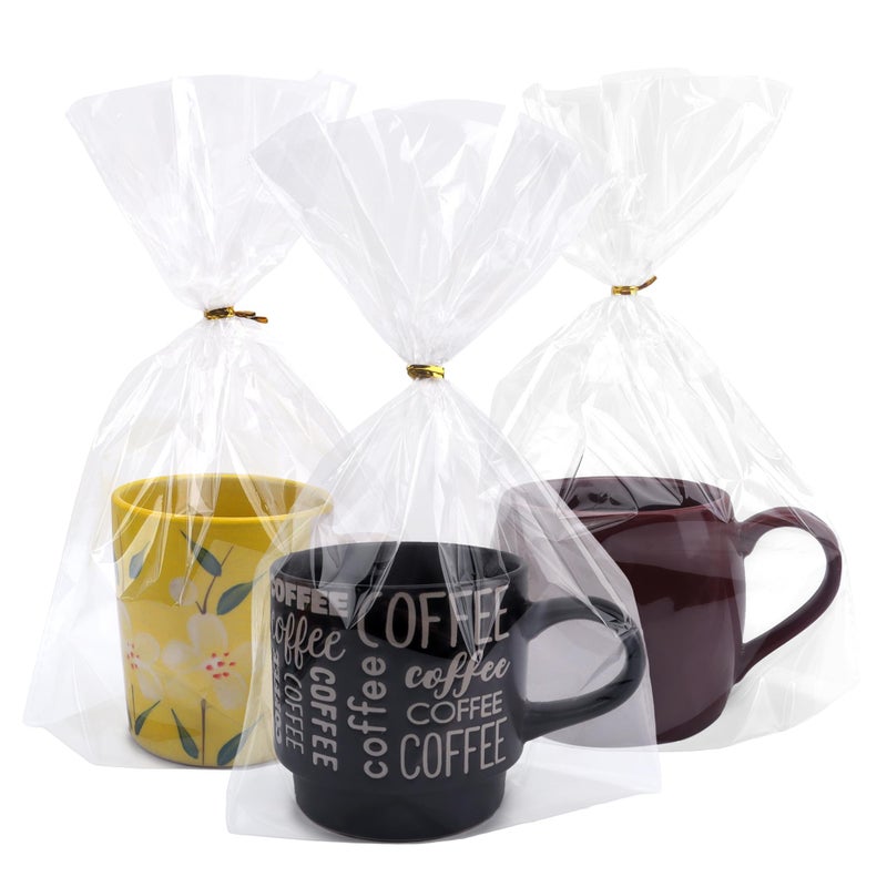 Nelisylux 8"x 11" Cellophane Bags, Flat Bottom Gusset Clear Gift Bags with Ties Party Favor Packaging Gift Mug Wrapping Plastic Cellophane Treat Bag Goodie Bag for Popcorn Candy Goodies Bread Snack, 50Pcs - Image 1