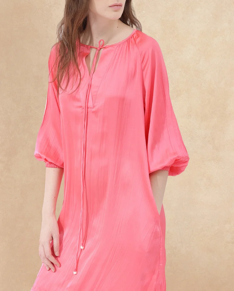 Rareism Women's Plain Mini Dress With Tie Neck