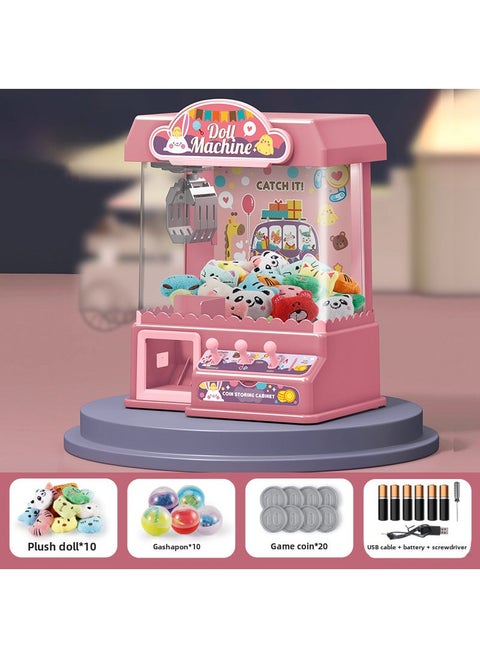 Cartoon Claw Machine Large Size Coin Operated Doll Catcher Game for Kids [Pink] Configuration: 10 EVA +10 Gashapon +20 Game Coin + Battery Set (Mail Order Box)