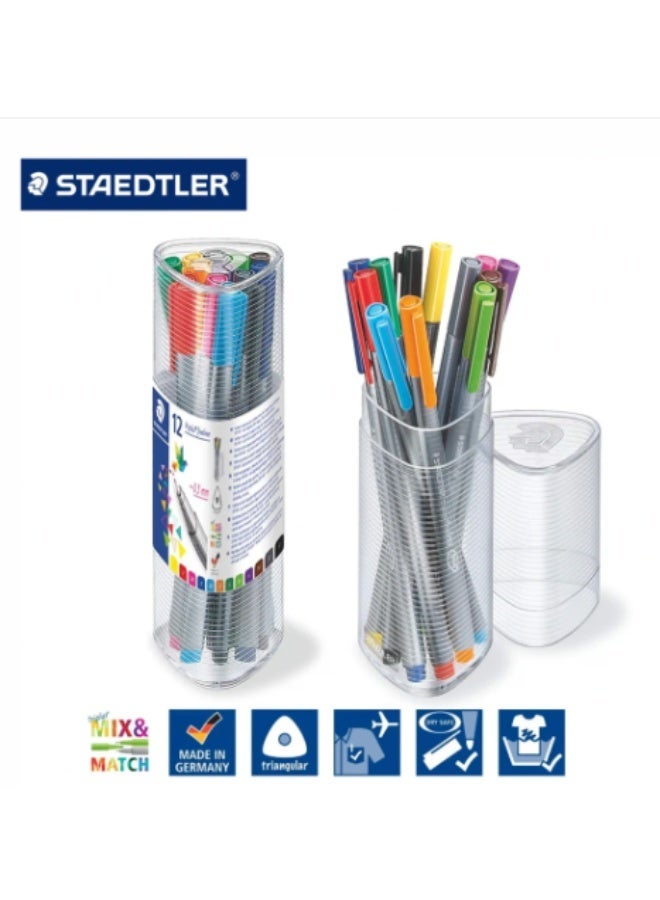 ستدلر أقلام ستيدلر تريبل يو إس فاينلاينر - مجموعة من 12 قلمًا - Image 1