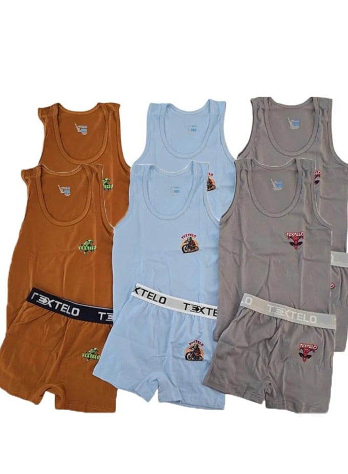 Textelo boy's Underwear Cotton Vests And Briefs Set of 6 Piece printed 3 color - Image 1