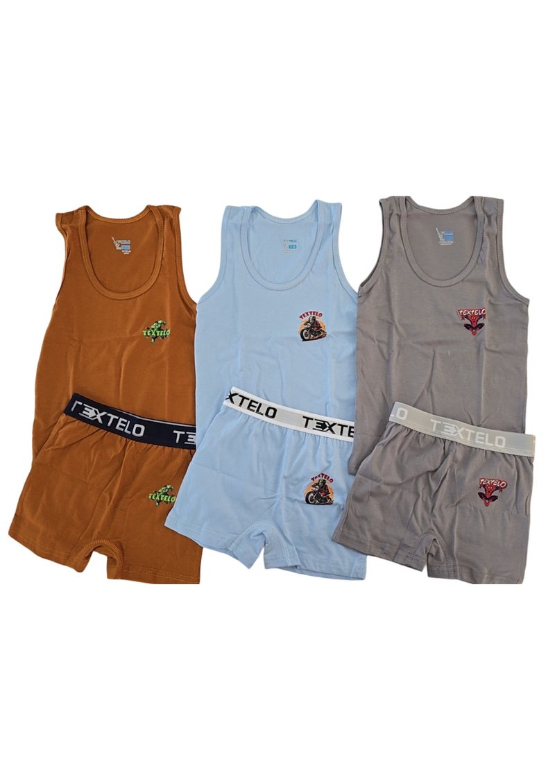 Textelo boy's Underwear Cotton Vests And Briefs Set of 6 Piece printed 3 color - Image 2
