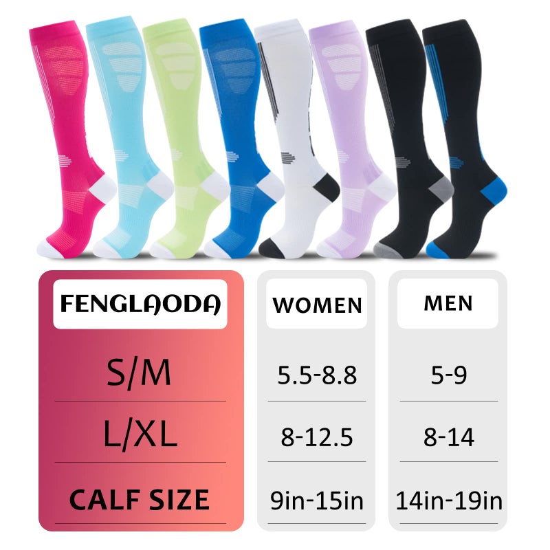 fenglaoda Compression Socks Women Men 6 Pairs, Knee High Best Support Circulation Socks for Running, Travel, Flight, Nurse - Image 2