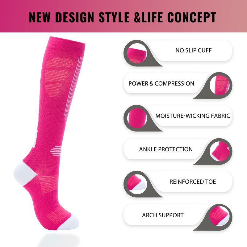 fenglaoda Compression Socks Women Men 6 Pairs, Knee High Best Support Circulation Socks for Running, Travel, Flight, Nurse - Image 3