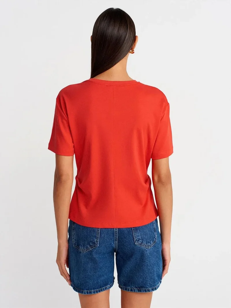 ديلفين Dilvin Women's Cotton Crew Neck T-Shirt With Slit