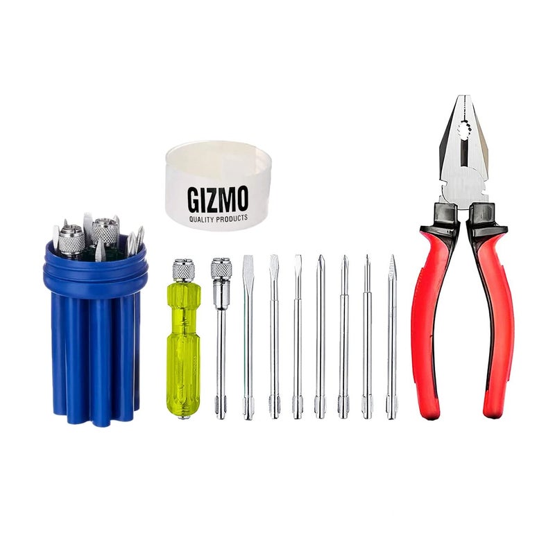 GIZMO Multi Tool Kit With 8 Pcs Screw Driver Set And Neon Bulb,Combination Plier 8" - Image 1