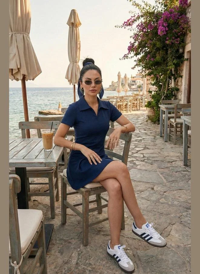 Lela Lela Fitted Classic Collar Zipper Detail Pleated Mini Dress Women's Dress 5866659