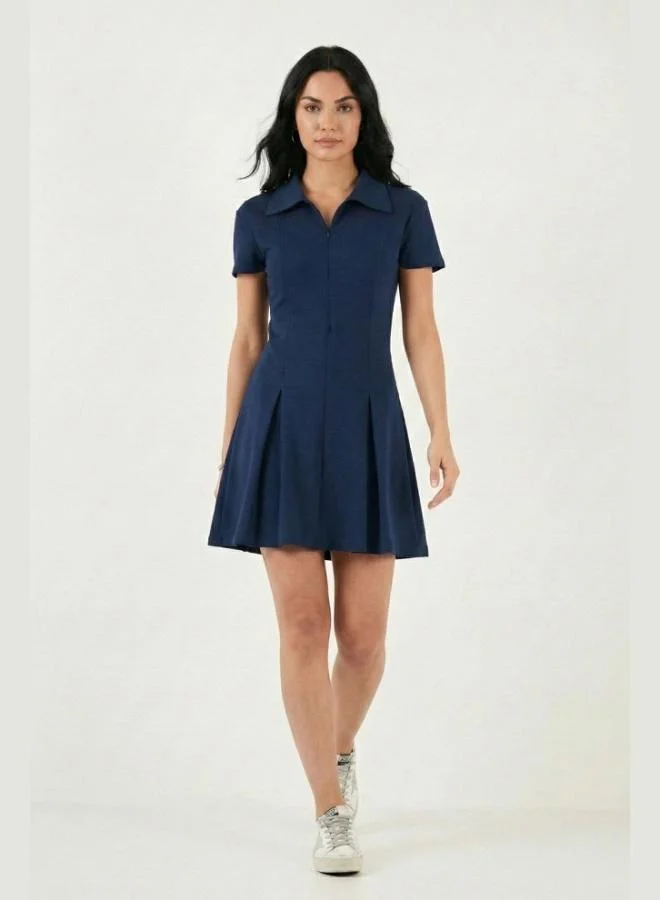 Lela Lela Fitted Classic Collar Zipper Detail Pleated Mini Dress Women's Dress 5866659