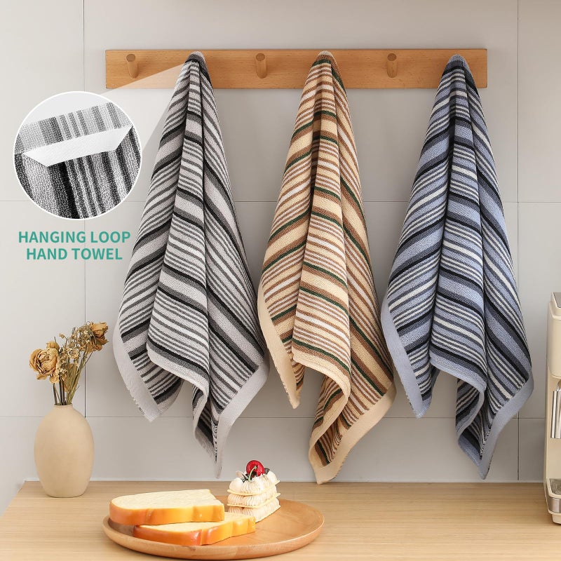 SALAS Kitchen Dish Towels for Drying Dishes  Large Cotton Kitchen Towels  Stripped Terry Dish Cloths  Thick Highly Absorbent Kitchen Towel Sets with Hanging Loop  16"" X 26""  6 Packs Multi-Color - Image 4