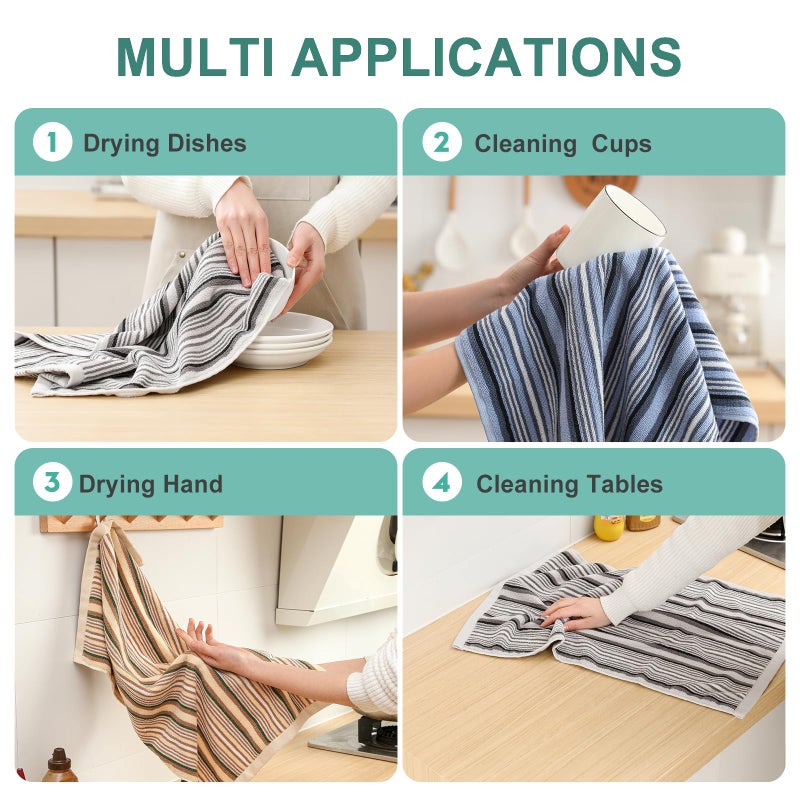 SALAS Kitchen Dish Towels for Drying Dishes  Large Cotton Kitchen Towels  Stripped Terry Dish Cloths  Thick Highly Absorbent Kitchen Towel Sets with Hanging Loop  16"" X 26""  6 Packs Multi-Color - Image 5