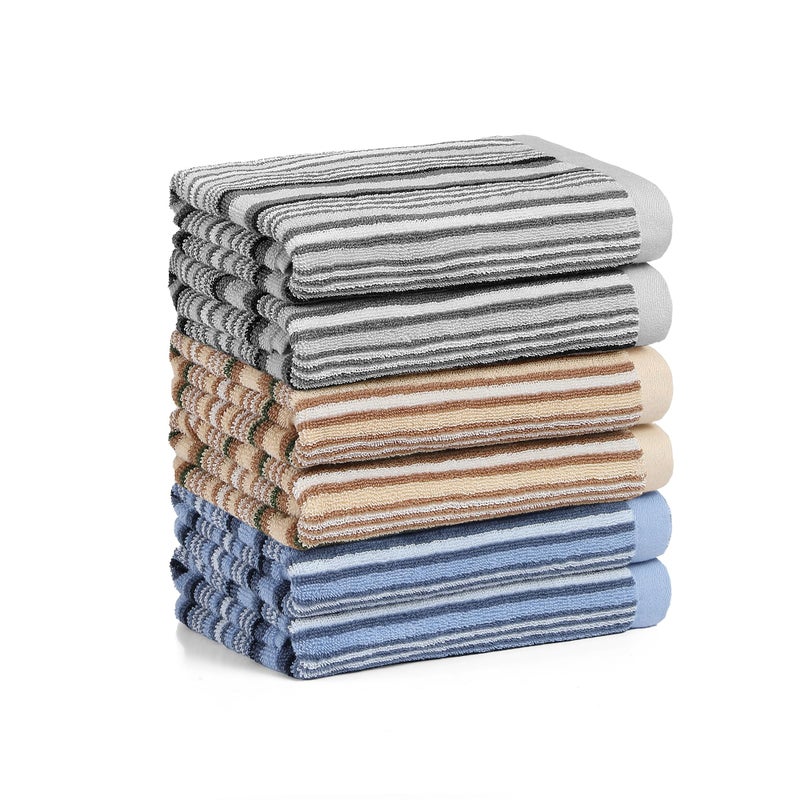 SALAS Kitchen Dish Towels for Drying Dishes  Large Cotton Kitchen Towels  Stripped Terry Dish Cloths  Thick Highly Absorbent Kitchen Towel Sets with Hanging Loop  16"" X 26""  6 Packs Multi-Color - Image 1