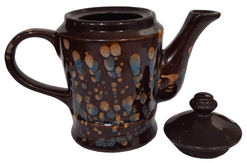 Purpledip Ceramic Kettle in Rustic Studio Pottery 'Glitter': Artisan Handmade Glazed Tea Coffee Pot (10755C) - Image 5