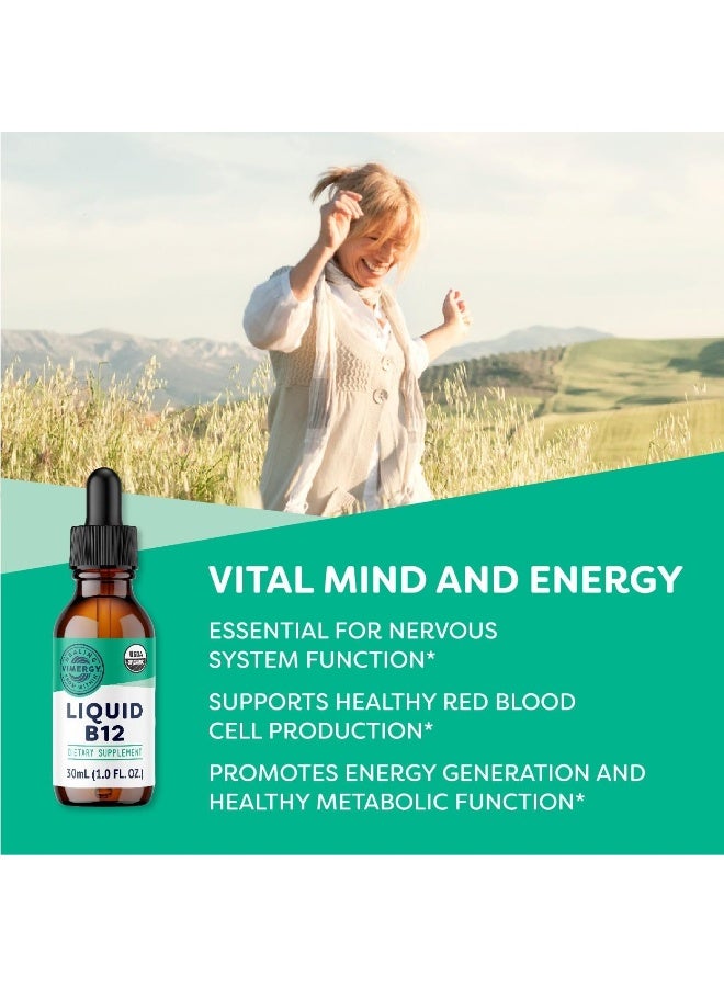Vimergy USDA Organic B12, 30 Servings - Alcohol Free B-12 Liquid Vitamin - Supports Brain Energy, Nervous System, Cognition, Memory - No Gluten, Non-GMO, Vegan & Paleo - Naturally Sweet Flavor (1 oz) - Image 2