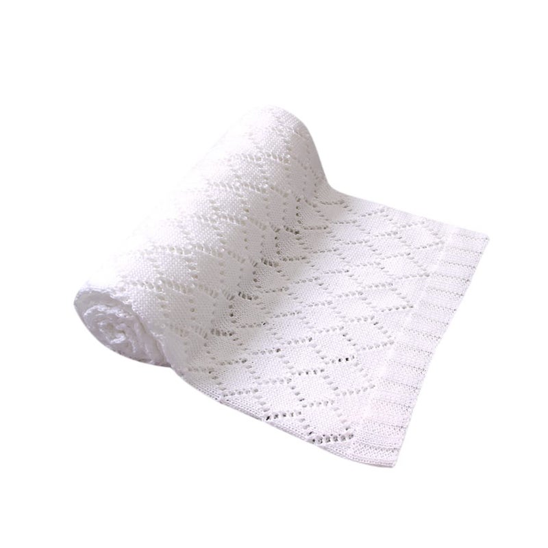 Knitted Hollow Out Stitch Baby Blanket Warm Cozy For Stroller Sleeping Outdoor - Image 2