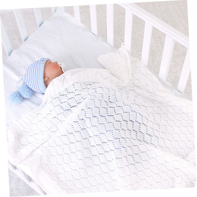 Knitted Hollow Out Stitch Baby Blanket Warm Cozy For Stroller Sleeping Outdoor - Image 4
