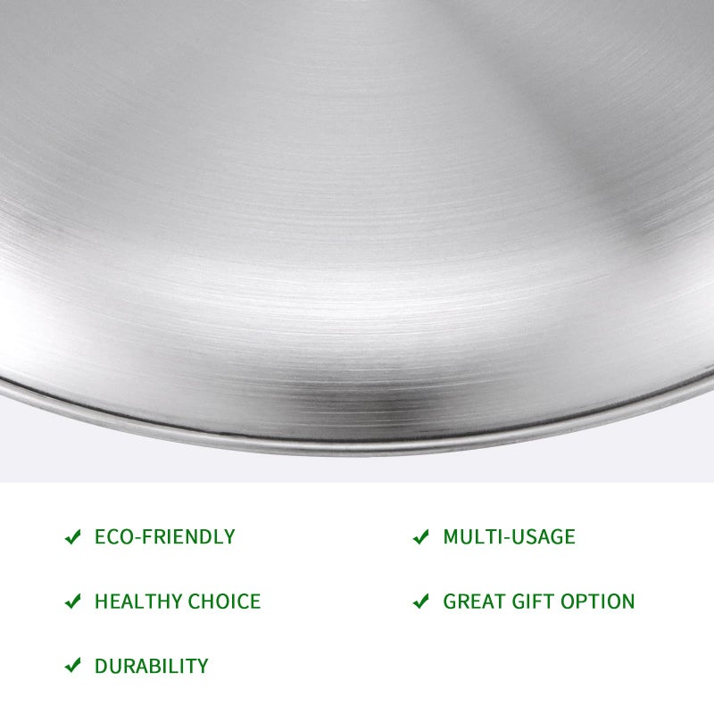 SINJEUN أطباق عشاء من الفولاذ المقاوم للصدأ 304 من سينجون 8 قطع 10 بوصة أطباق تقديم دائرية مزدوجة الطبقة أطباق معدنية مصقولة فضية للتخييم  الأكل  الشواء  الستيك  السلطة - Image 3