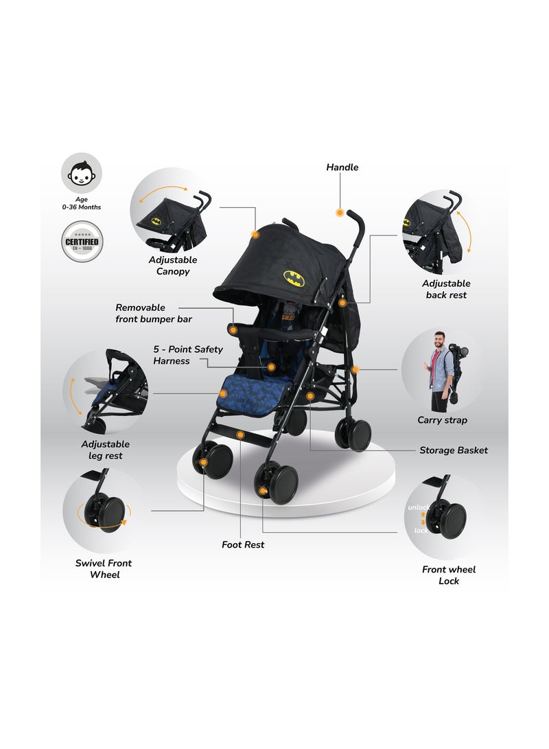 Warner Bros Batman Baby Stroller Storage Cabin  Compact Design, Shoulder Strap Adjustable Reclining Seat - Image 2