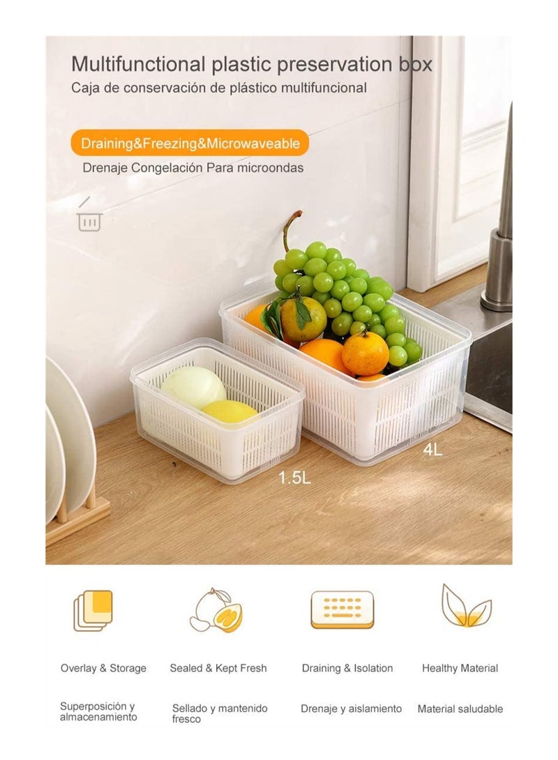 سيوسي حاويات التخزين ، حاويات تخزين الفاكهة والخضروات الطازجة من للثلاجة ، درج تجفيف مع مصافي 1.5 لتر - Image 3