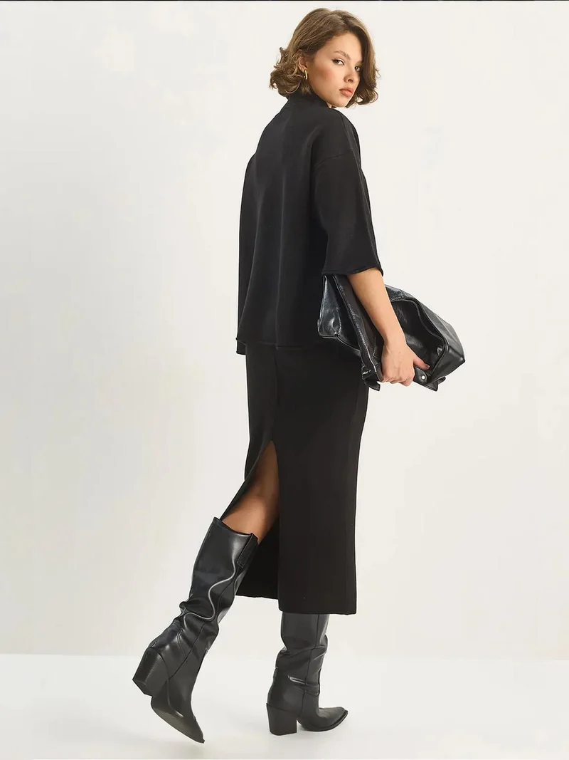 Bianco Lucci LUCCI Fitted High Waist Two-Piece Coord Set with Half Turtleneck